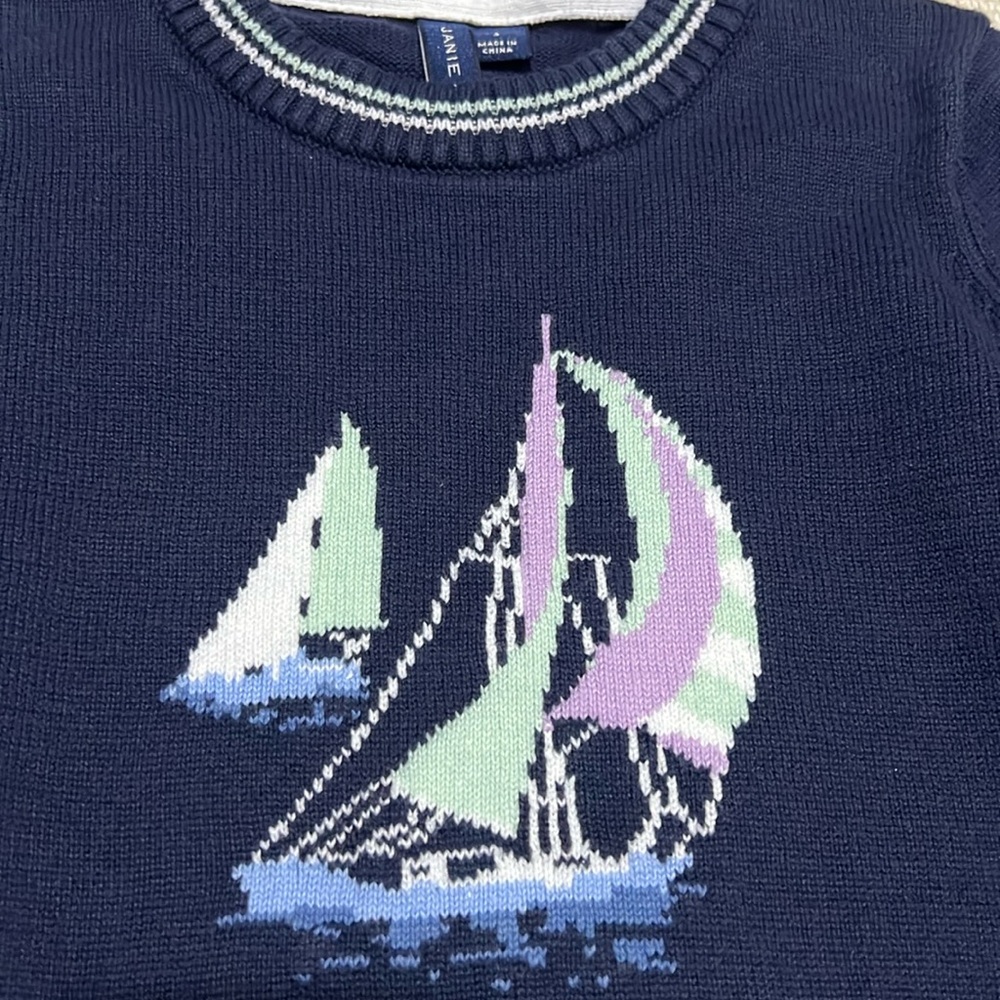 Janie and Jack boys navy sailboat sweater 3T - Picture 2 of 2